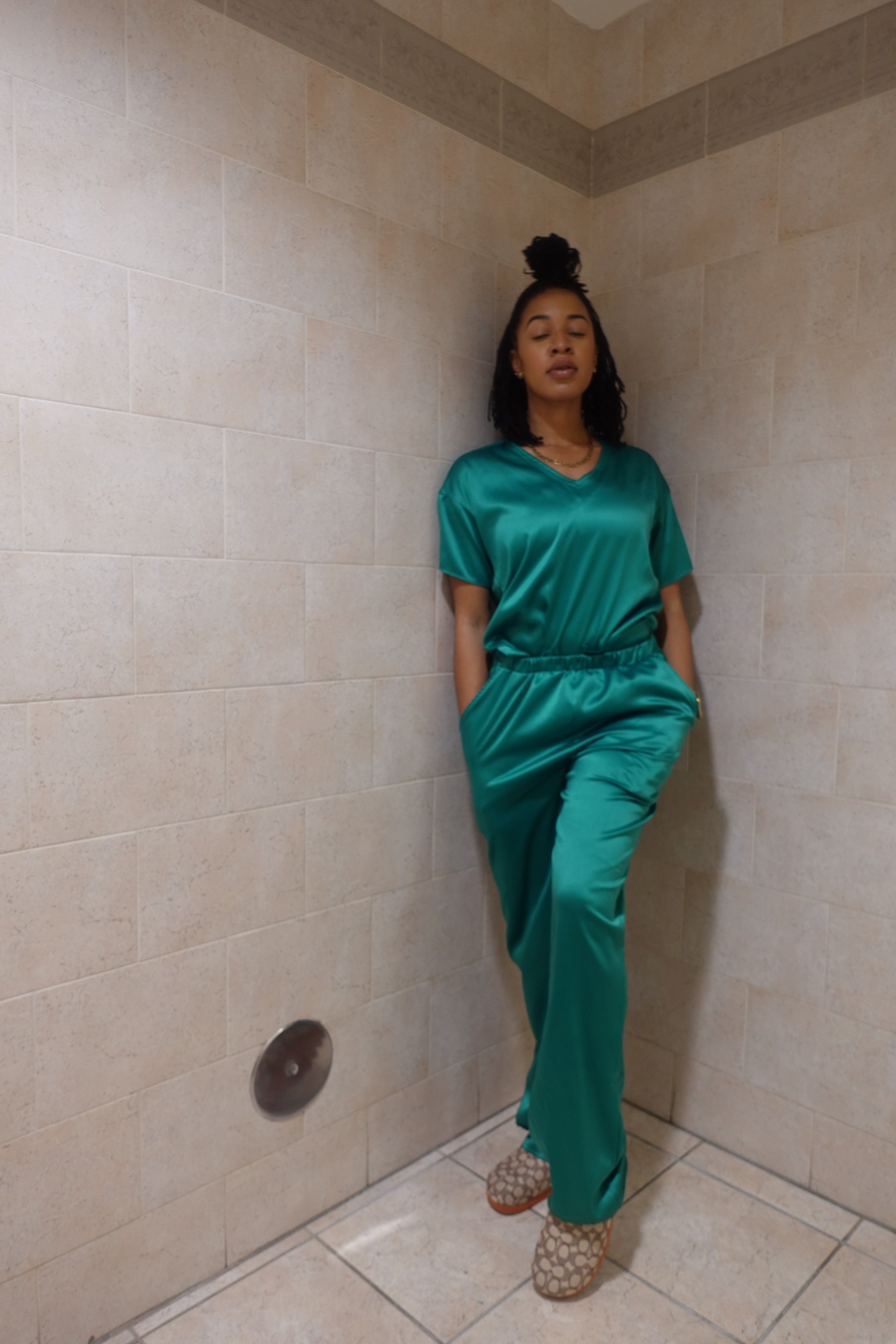 “Tranquil” Satin Pants Scrub Set