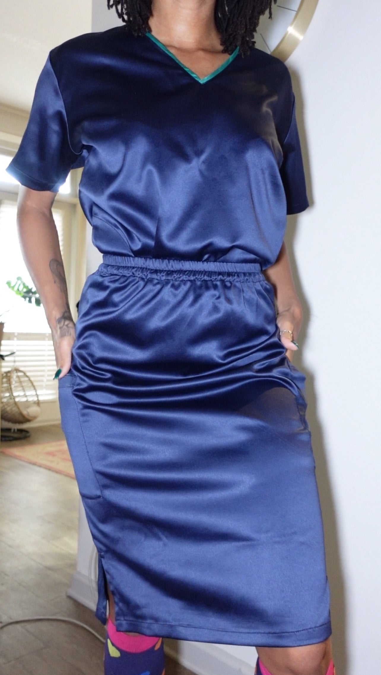 Satin Skirt Scrub Set